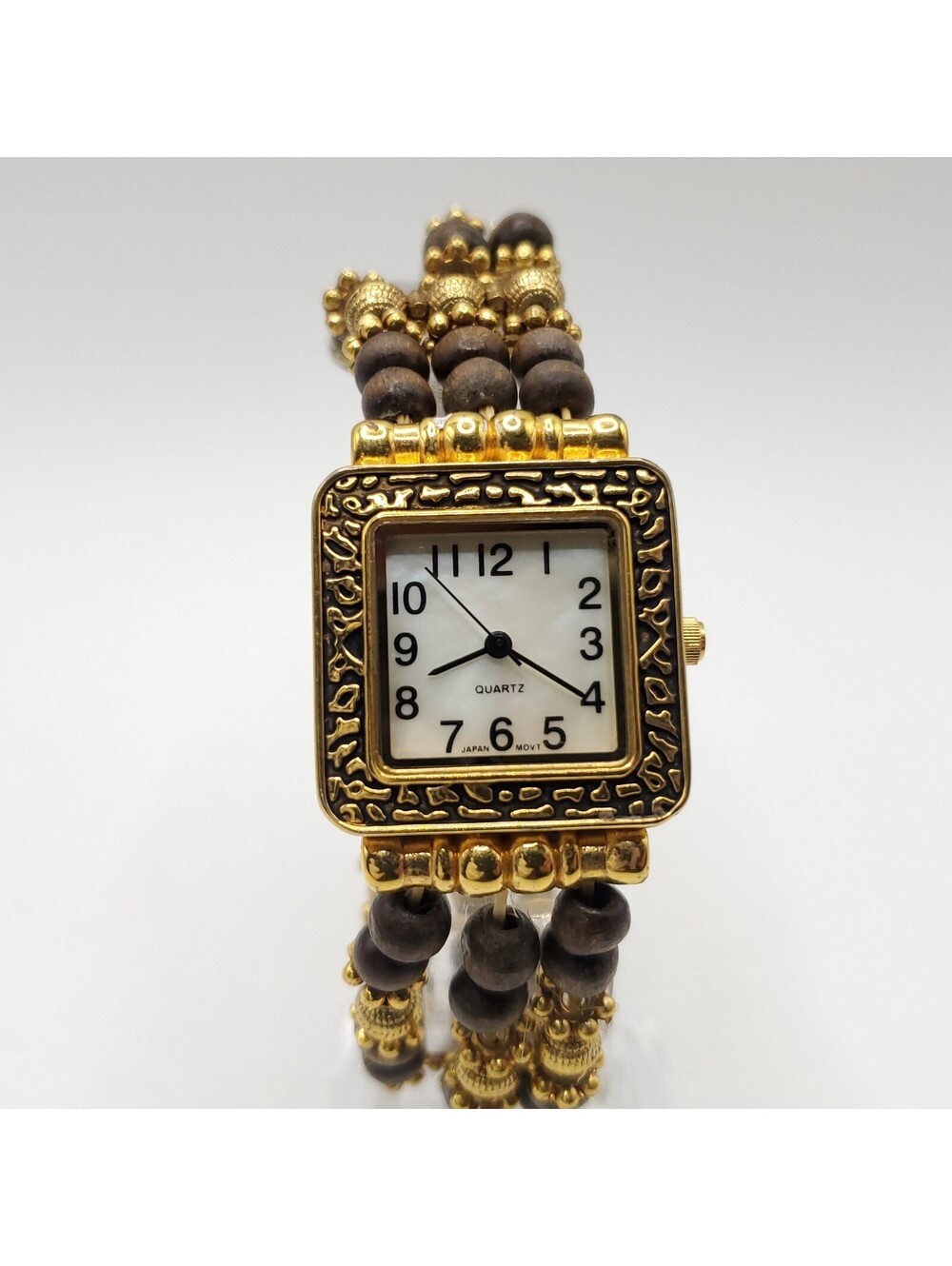 Quartz Watch Women Gold Tone Bead Expandable Band New Battery